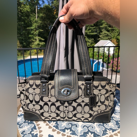 Coach Bags Coach Hampton Blackgray Signature Carryall Handbag 3975 Coach Bags Coach Hampton Blackgray Signature Carryall Handbag 3975